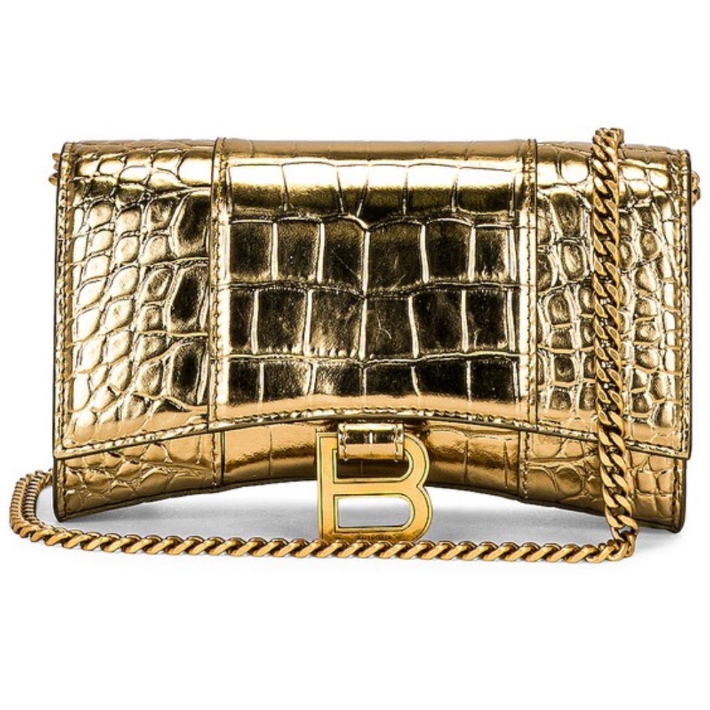 Gold Balenciaga Hourglass Wallet on Chain Bag